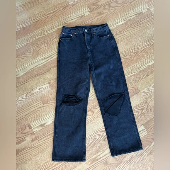 RE/DONE 70s Stovepipe High Rise Straight Leg Jeans Black Vintage-Inspired Denim